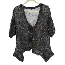 Kaktus Size Medium Woven Mesh Double Button Beach Cardigan Black Boxy Artsy