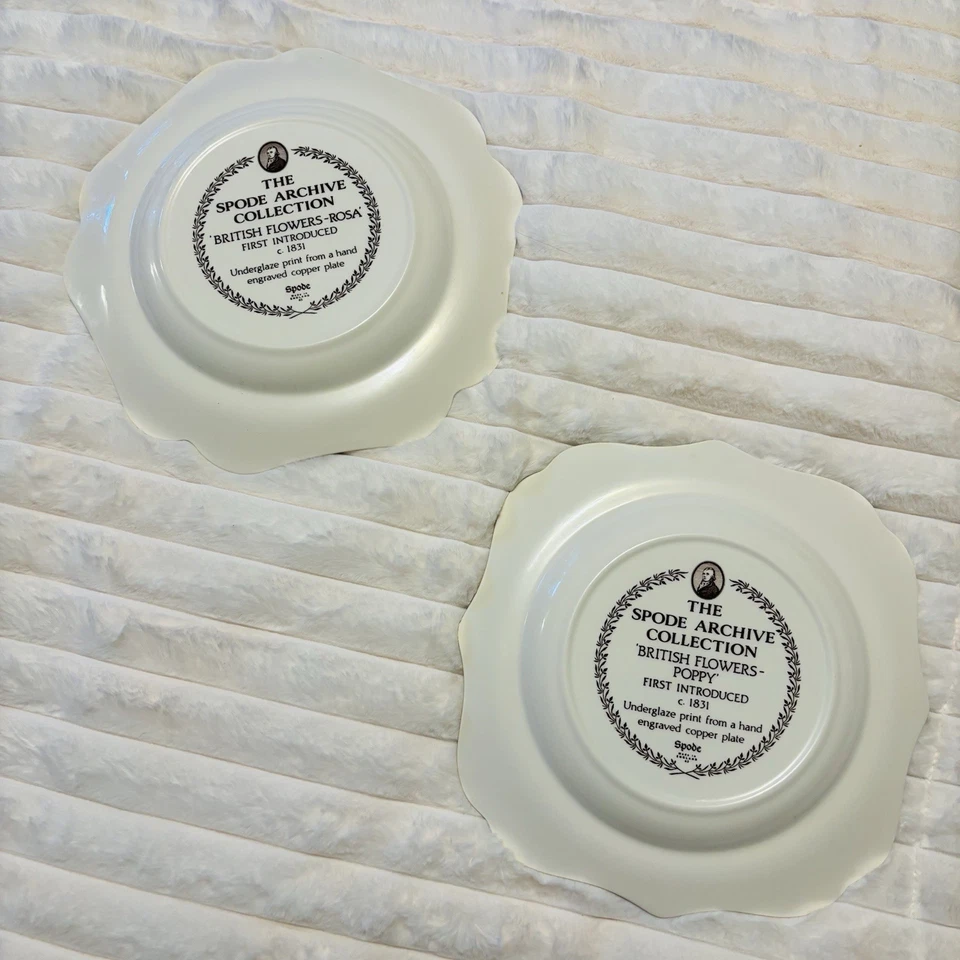 Spode Plates Archive Collection British Flowers Pink | Black 9” Spode Plates - Image 2 of 4