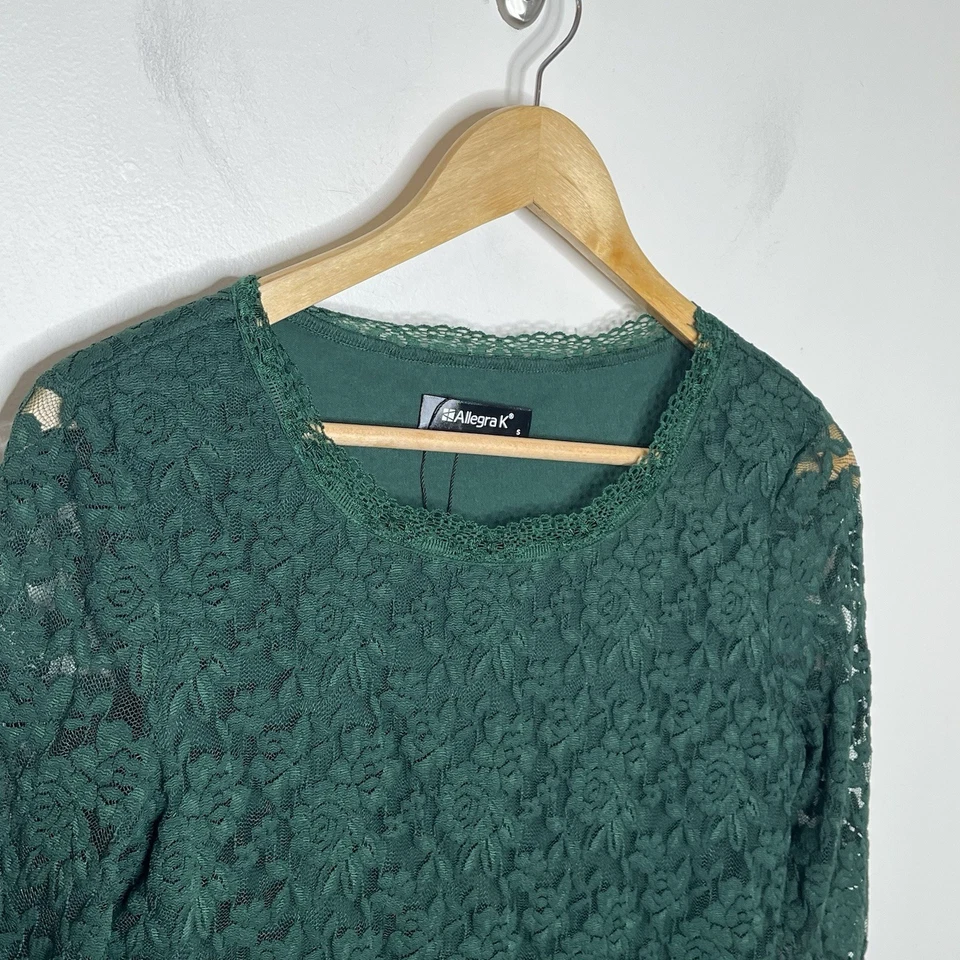 Top de encaje Allegra K verde para mujer talla pequeña hada del bosque capricho oscuro romántico Foto 2 de 4