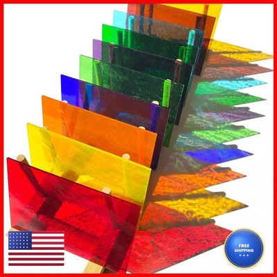 PALJOLLY 9 Pack Stained Glass Sheets 4 x 6 inch Cathedral Glass Assorted Colors