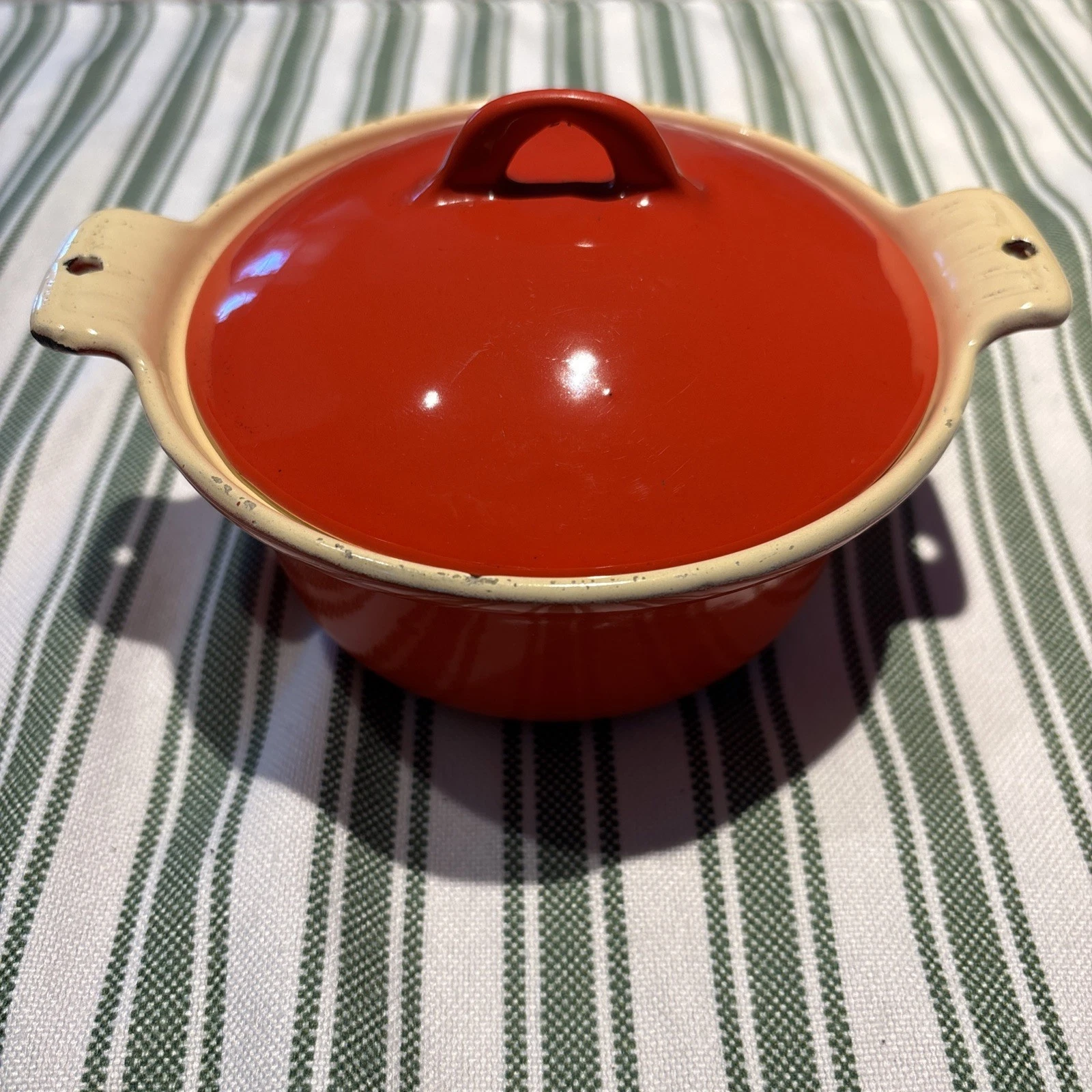 Griswold Red & Cream Enameled Cast Iron Covered Mini Dutch Oven Casserole Dish
