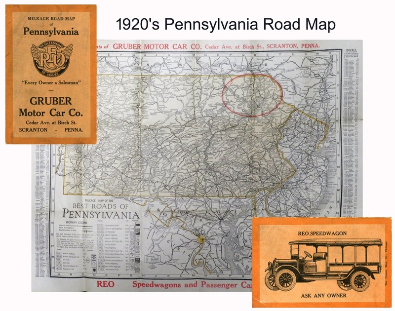 Vintage 1920’s Pennsylvania Clason’s Road Map – Reo Speedwagon