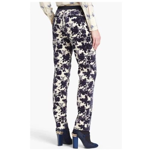 Pantaloni Tory Burch Dayton viola combo foral bloccati taglia 4 nuovi con etichette valore $395