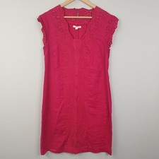 White Stuff Dress Womens UK 12 Pink Broderie Anglaise Cap Sleeve Boho Casual