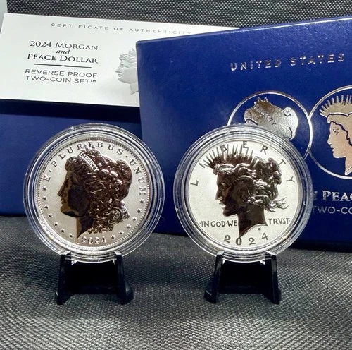 2024-S Reverse Proof Morgan & Peace Dollar Set with OGP & COA! Both .999 Silver