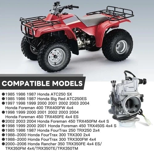 Carburetor Kit for Honda Rancher 350 2000-2006 | TRX350 TRX350TM TRX350TE TRX350 Foto 4 de 4