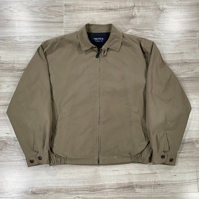 VTG Nautica Harrington Jacket Mens M Beige Full Zip Bomber Bi Swing Plaid Lined