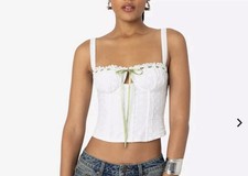 edikted White Floral Lace Corset Top Lace-Up Back Wide Straps S ST6874