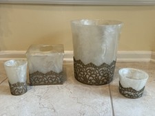 Peri Bali Gold Bathroom Accessory Set: Wastebasket, Tissue Holder, Cups