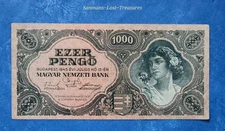 HUNGARY 1945 1000 EZER PENGO CRISP BANKNOTE ABOUT UNCIRCULATED. 