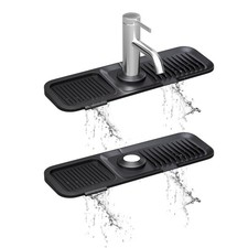 Kitchen Sink Splash Guard, Black 5  Sloped, Silicone Draining Mat for Kitchen...