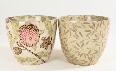 Set 2 Stoneware Planters Rustic Botanical Flower Pots Cottage Decor