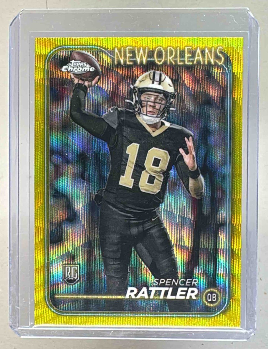 Spencer Rattler 2024 Topps Chrome #213 Yellow Wave Refractor Rookie RC /75