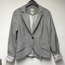 AUTRES FILLES Plaid Blazer Size L One Button Polkadot Lining Long Sleeve Blue