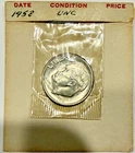 1958 Roosevelt 90% Silver Dime Uncirculated in Old Dealer Flip Very Cool