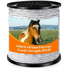 Electric Fence Polywire 1000 Feet(305m) Length, 0.3 Inch Wide(8mm) Electric F...