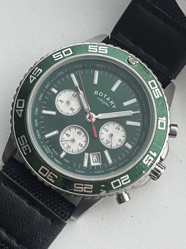 Rotary Mens Diver Chronograph Green 42mm GB03617/24 Date 50m Vintage NATO Strap