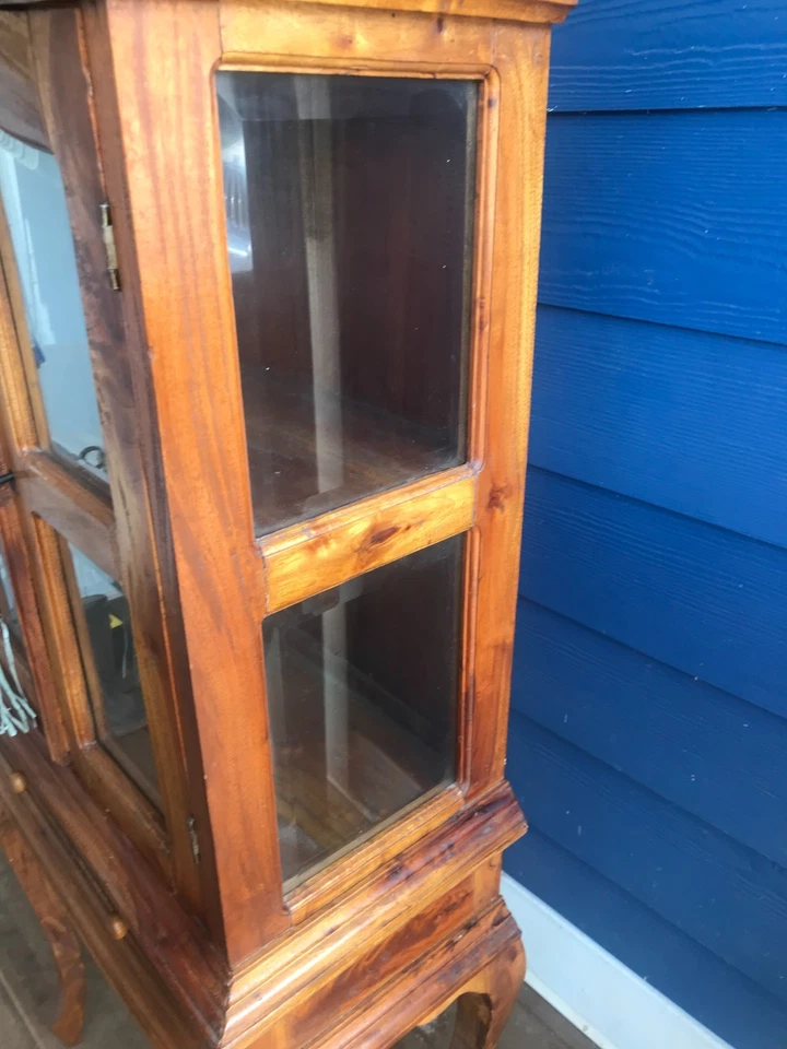 Vintage Solid Wood Curio Cabinet with Beveled Glass, Unique & Rustic - Image 4 of 4