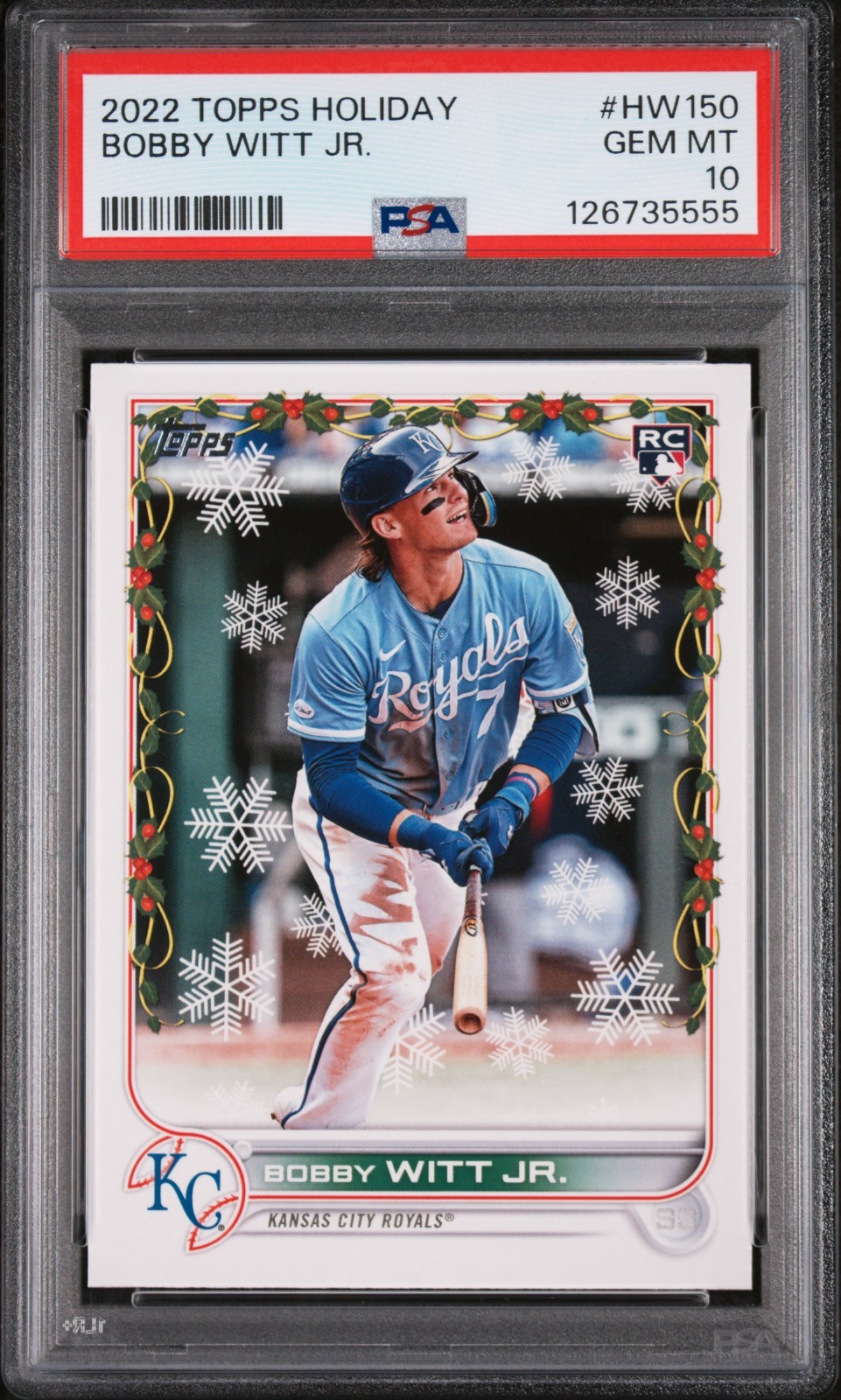 2022 Topps Holiday Bobby Witt Jr SP Variation RC Rookie Card #HW150 PSA 10