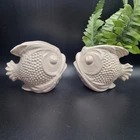 Pair Of Vintage McCoy Pottery White Cream Puffer Fish Ceramic Planter USA MCM