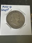1958 D Ben Franklin 90% Silver Half Dollar 50c Coin U.S.