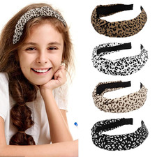 4 Pack Leopard Print Knotted Headbands for Women - Fashionable Wide Knot Hair Ho