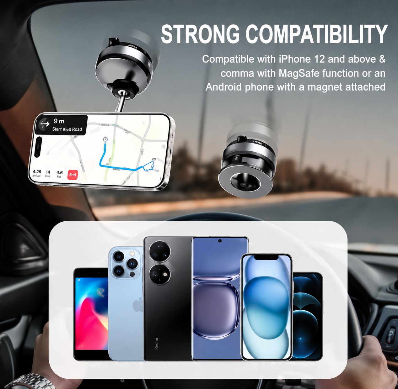 Magnetic Car Phone Holder 360 Rotating Vacuum Suction