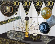 30th birthday black gold themed party decorations balloons bunting banners