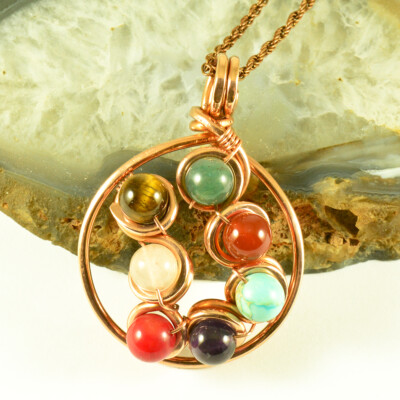 7 Natural Gemstone Crystal Beads Chakra Pendant Reiki Healing Wire Wrapped