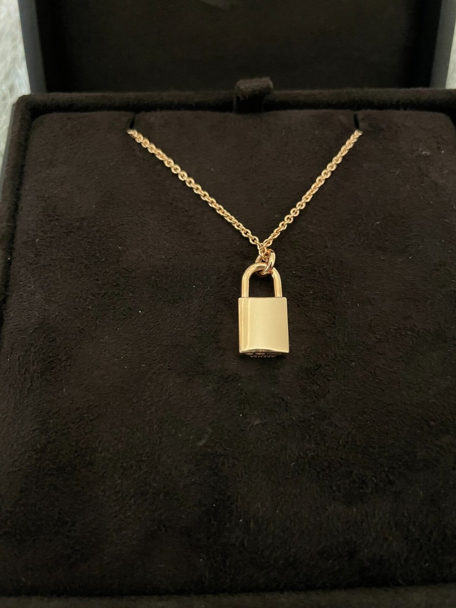 【HERMES】Hermes Amulettes Cadenas Necklace【ランク:A】 NEW HERMES ROSE GOLD 18K LOCK AMULETTES CADENAS NECKLACE