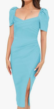 NEW Baosuu Women's Sweetheart Neck Puff Sleeve Ruched Bodycon Dress Size Large