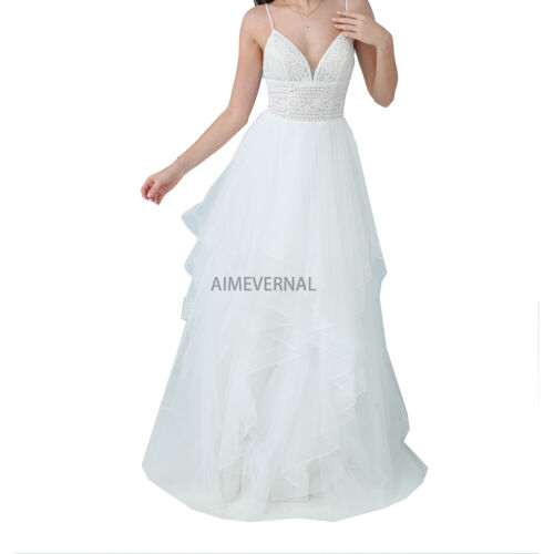 Wedding Dress Simple Multi-layer yarn Floor Length Sexy Wedding Dresses V-Neck - Picture 1 of 2