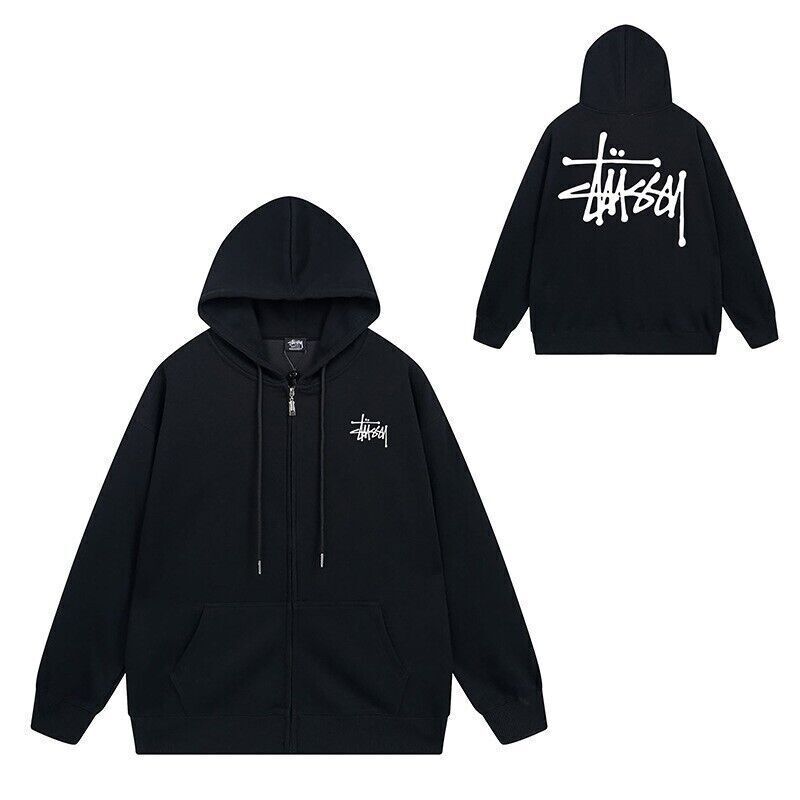 Stussy Hombre Mujer Sudaderas con Capucha Sudadera Cremallera Gorra Algodón Negro Sudadera con Capucha Regalo