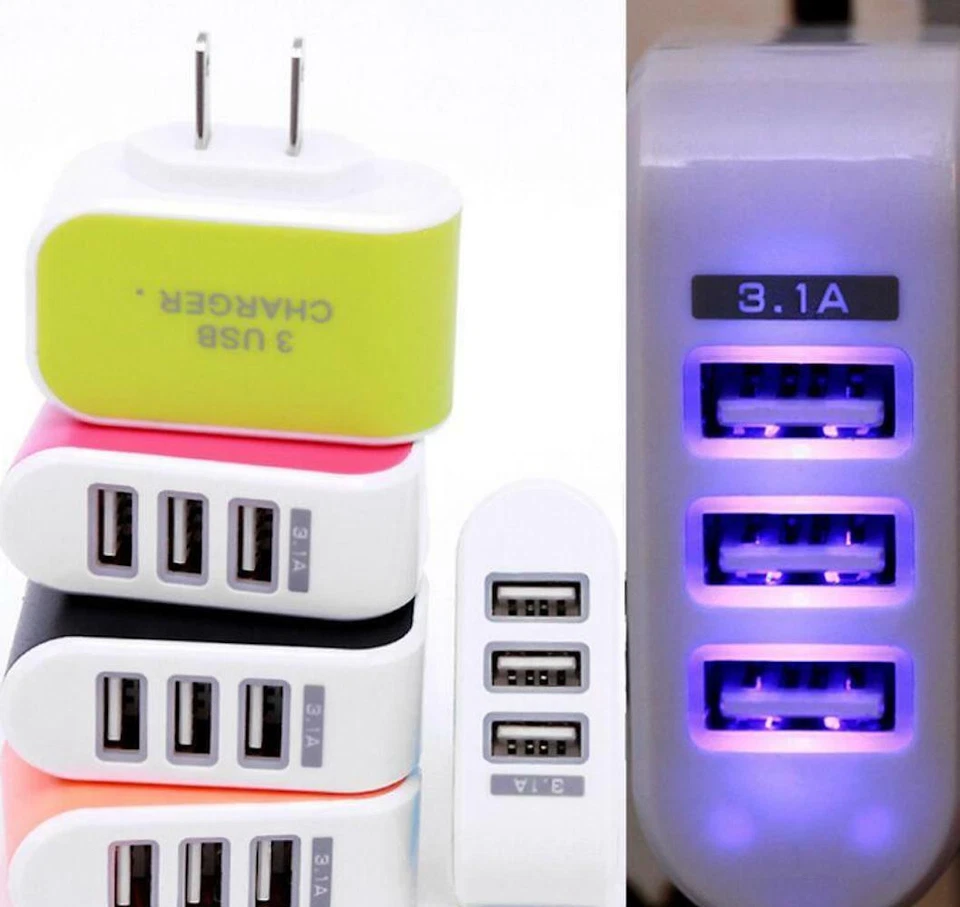 5V-3A WALL 3 USB PORT A/C LED CHARGER UNIVERSAL power FOR iphone 4S 5 6 7 8 X se - Image 2 of 4