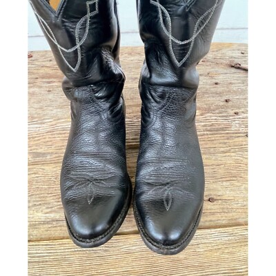Tony Lama Black Bull hide Boots Size 8 EE Mens Style 2205 Western Leather Tony Lama Black Bull hide Boots Size 8.5 D Mens Style 2205  main image 2