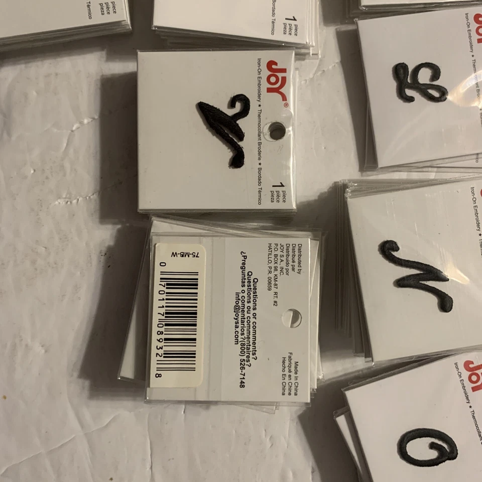 Joy Iron-On Embroidery. Letter Assortment Black.  Size .75 inch. - Image 2 of 2