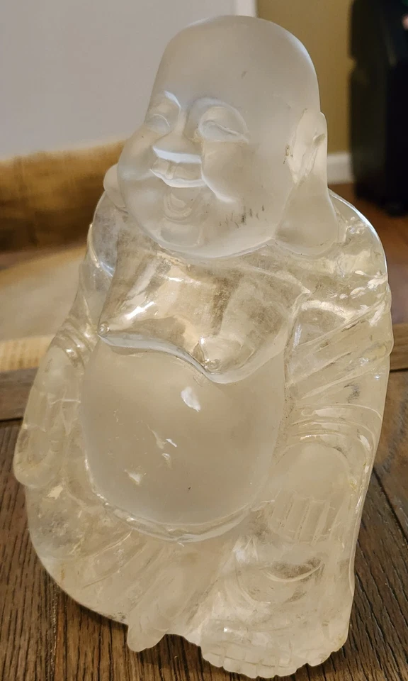 СТАРИННЫЙ КИТАЙСКИЙ РУЧНОЙ РЕЗЬБЫ БОЛЬШОЙ ТЯЖЕЛЫЙ 8 1/4 «КАМЕНЬ КРИСТАЛЛ БУДДА 18 000 КАРАТ - Изображение 2 из 4