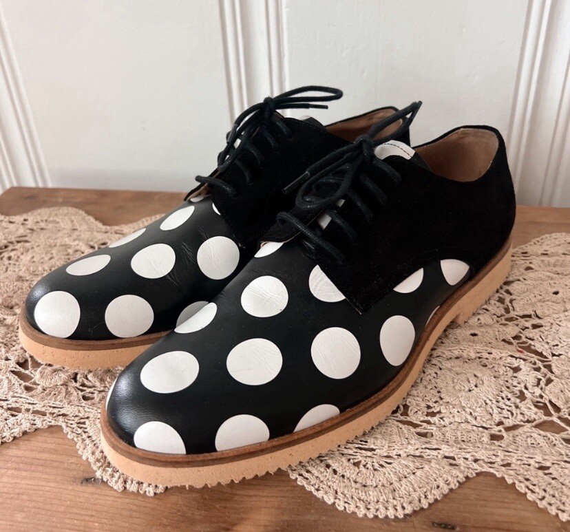 Stephen Venezia Black White Polka Dot Leather Derby Lace