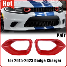 2PCS Red Front Bumper Center Grill Grille Cover Trim For 2015-2023 Dodge Charger