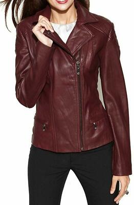 Women's Genuine Lambskin Leather Soft Burgundy Jacket Biker Motorcycle Jacket