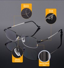 Progressive Multifocal Reading Glasses for Men Blue Light Blocking Titanium Arm