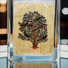 Genuine Handpainted Egyptian Papyrus Paper Birds Tree 16”x12” Egypt Souvenir