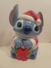 Disney Lilo & Stitch Christmas Santa Stitch Ceramic Cookie Jar New Wreath 