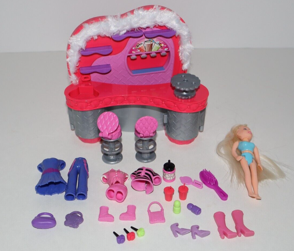2004 Origin Products POLLY POCKET Club Groove Playset, Doll & Accessories Lot