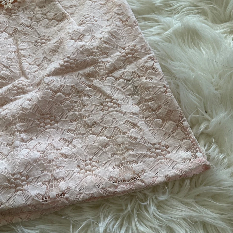 Vestido midi de encaje floral Topshop rosa y amarillo crochet lápiz talla 2 Foto 3 de 4