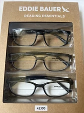 EDDIE BAUER Designer Reading Glasses 3 Pack Readers +2.00 BLACK/GRAY / GREEN👍