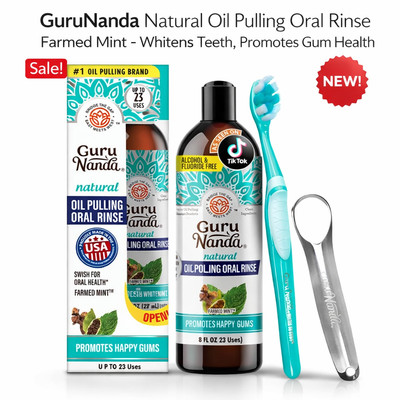 GuruNanda CocoMint Oil Pulling Mouthwash for Complete Oral Hygiene, 7 Essent...
