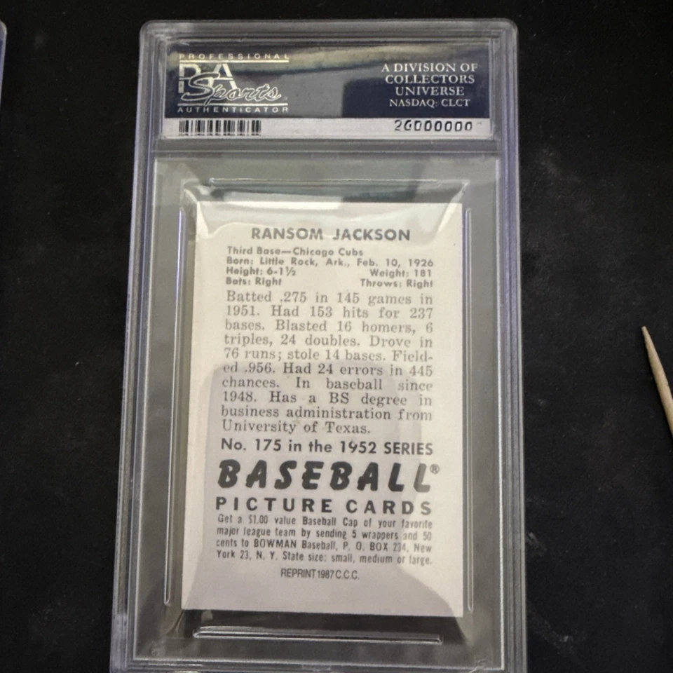 1987 C.C.C. 1952 Bowman Reprints Ransom Jackson #175 (RC) DUAL AUTO SIGNED RARE - Image 3 of 3