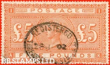 SG. 137. J128a. " AK ". £5.00 Orange. A good " 28th June 1902 THREADNEED B79720