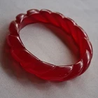 Vintage Bakelite Cherry Red Heavy Carved Bangle Bracelet Deco Statement Jewelry